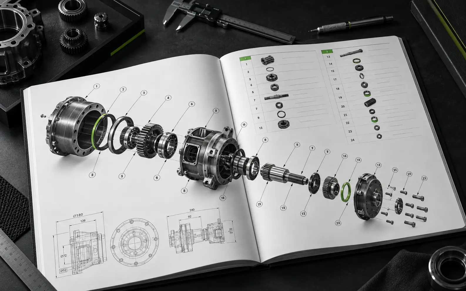 Illustrated parts catalogue with exploded assembly and numbered callouts