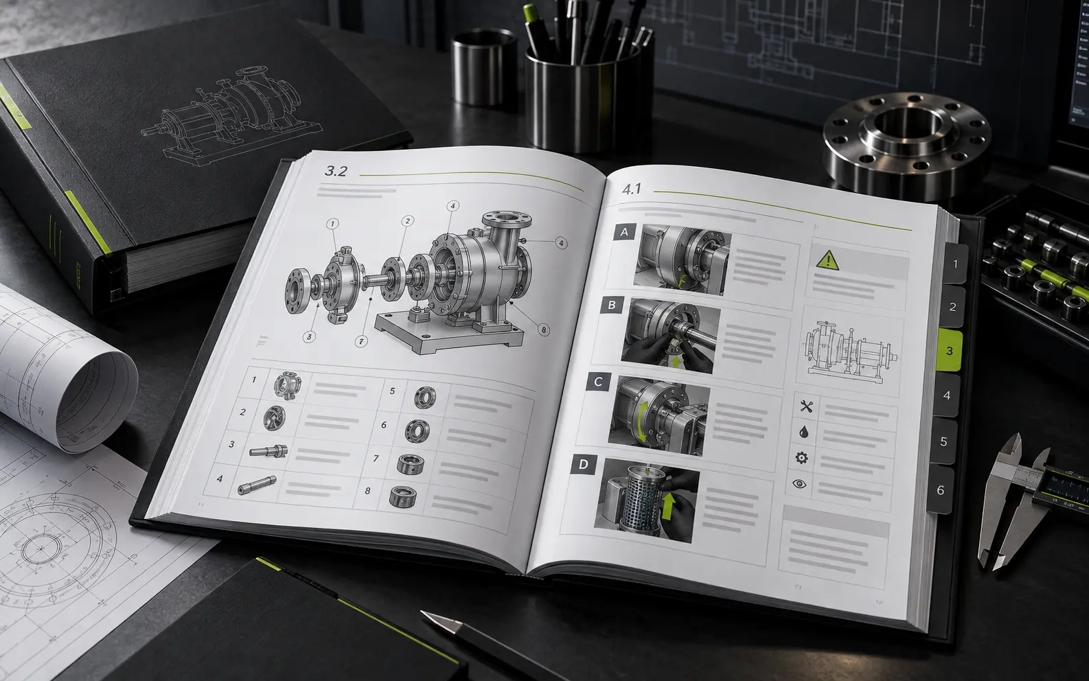 Professional operation and maintenance manual with technical illustrations